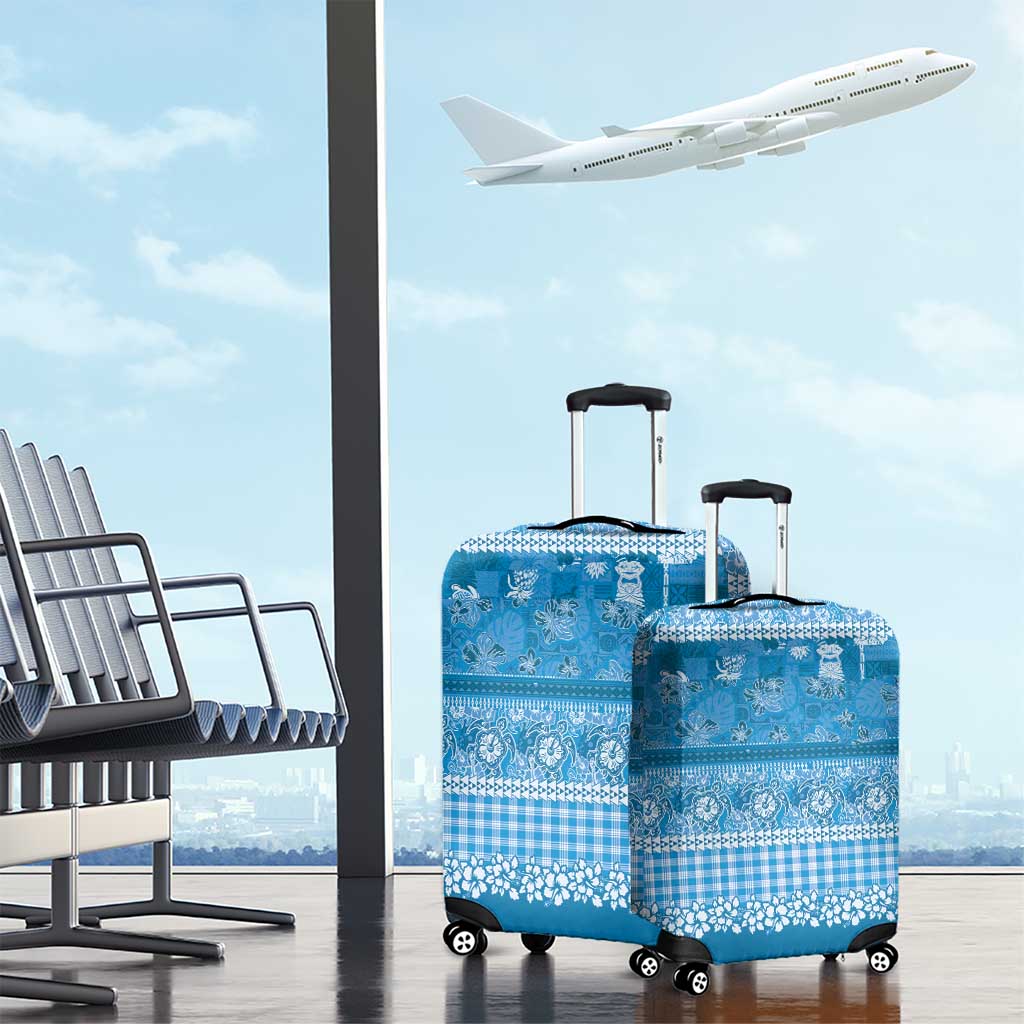 Hawaiian Hibiscus Honu Luggage Cover Blue Mele Kalikimaka Palaka Spirit - Polynesian Pride