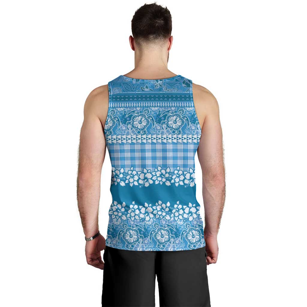 Hawaiian Hibiscus Honu Men Tank Top Blue Mele Kalikimaka Palaka Spirit - Polynesian Pride