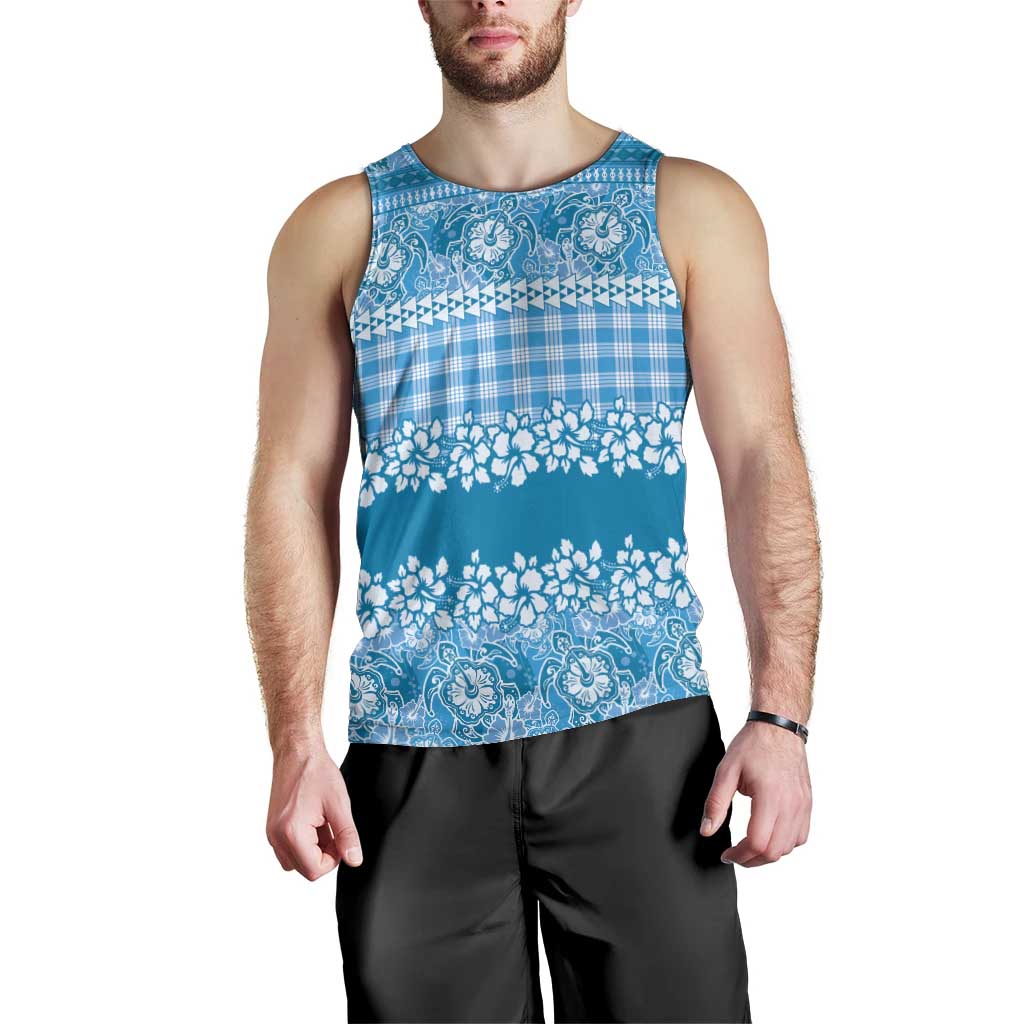 Hawaiian Hibiscus Honu Men Tank Top Blue Mele Kalikimaka Palaka Spirit - Polynesian Pride