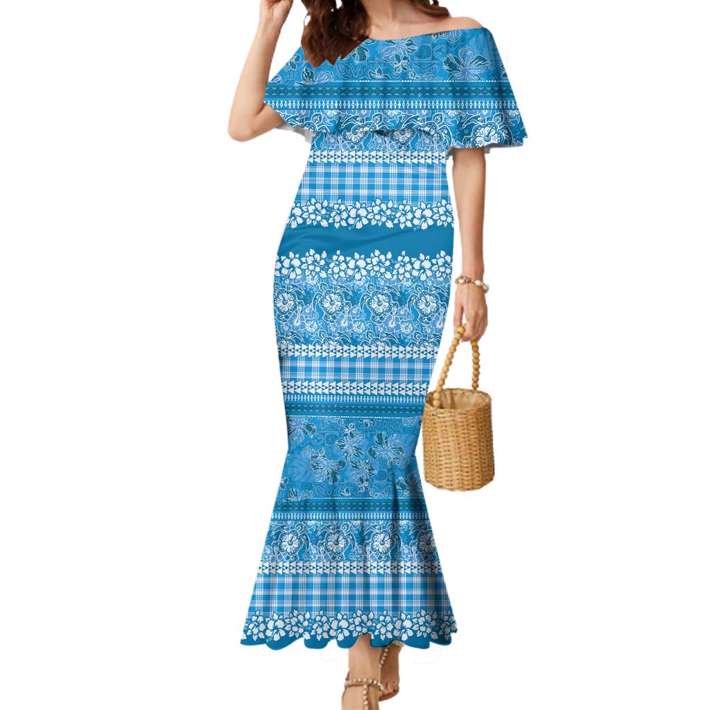 Hawaiian Hibiscus Honu Mermaid Dress Blue Mele Kalikimaka Palaka Spirit LT9 Women Blue - Polynesian Pride