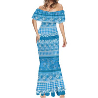 Hawaiian Hibiscus Honu Mermaid Dress Blue Mele Kalikimaka Palaka Spirit LT9 - Polynesian Pride