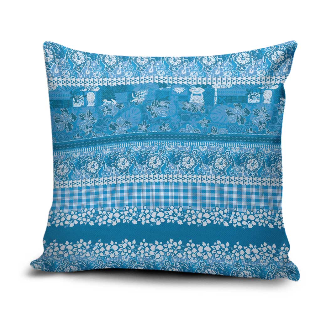 Hawaiian Hibiscus Honu Pillow Cover Blue Mele Kalikimaka Palaka Spirit LT9 Blue - Polynesian Pride