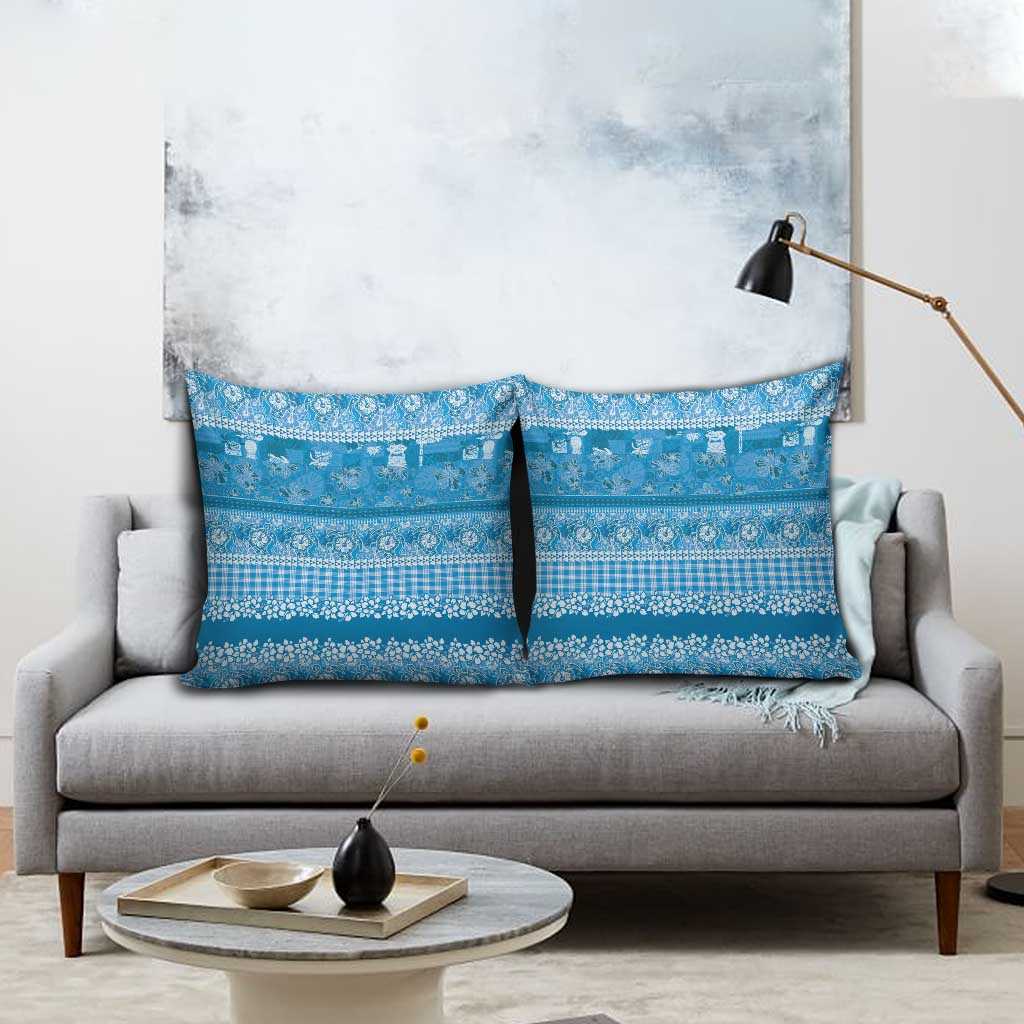 Hawaiian Hibiscus Honu Pillow Cover Blue Mele Kalikimaka Palaka Spirit LT9 - Polynesian Pride