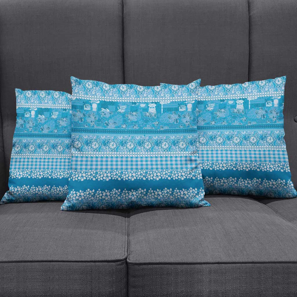 Hawaiian Hibiscus Honu Pillow Cover Blue Mele Kalikimaka Palaka Spirit LT9 - Polynesian Pride