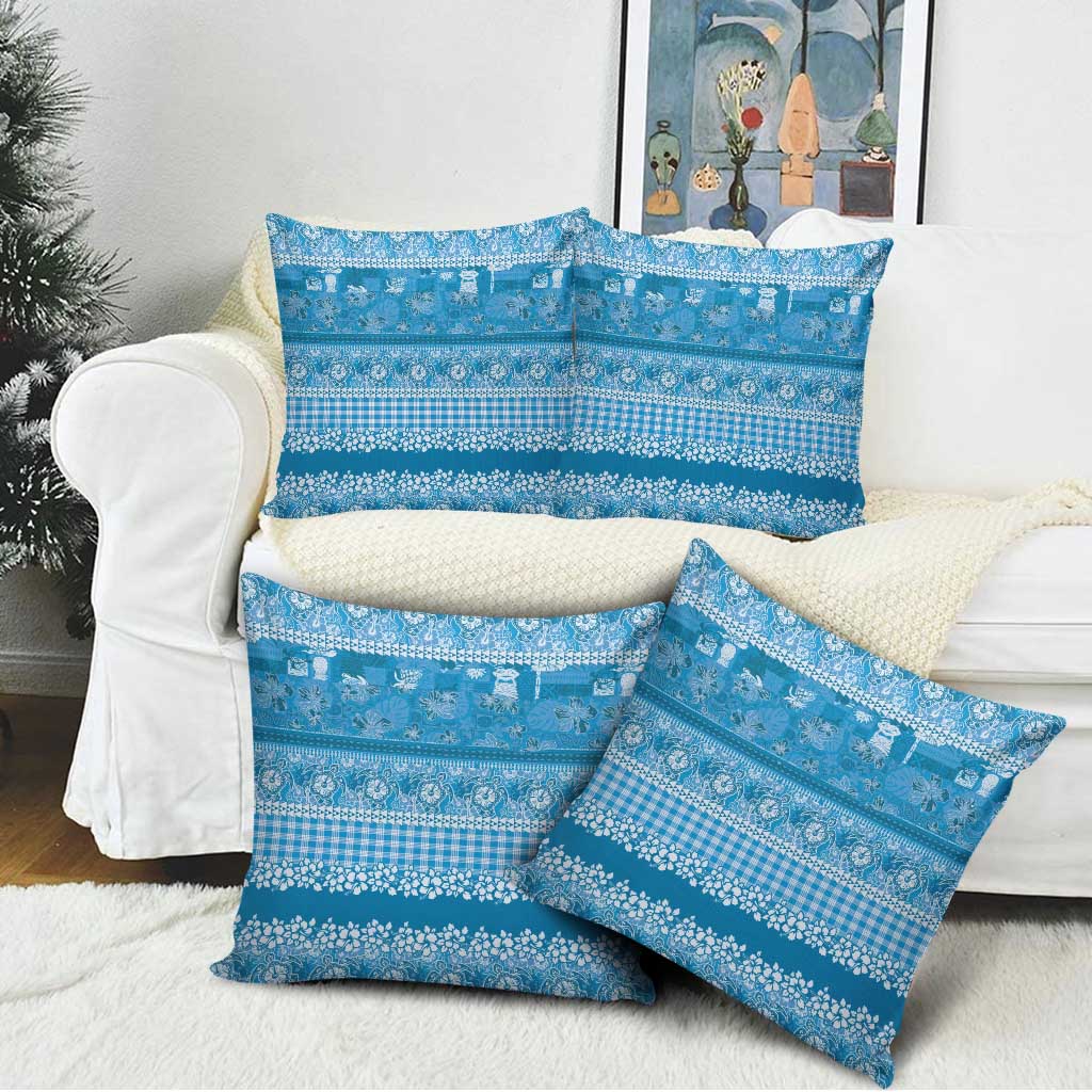 Hawaiian Hibiscus Honu Pillow Cover Blue Mele Kalikimaka Palaka Spirit LT9 - Polynesian Pride