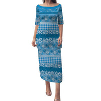 Hawaiian Hibiscus Honu Puletasi Blue Mele Kalikimaka Palaka Spirit LT9 Long Dress Blue - Polynesian Pride