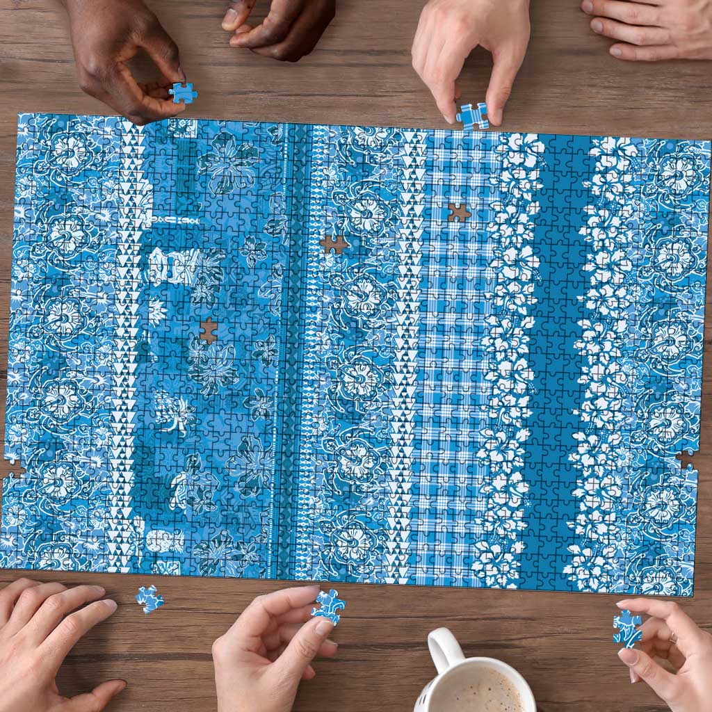 Hawaiian Hibiscus Honu Puzzle Blue Mele Kalikimaka Palaka Spirit - Polynesian Pride