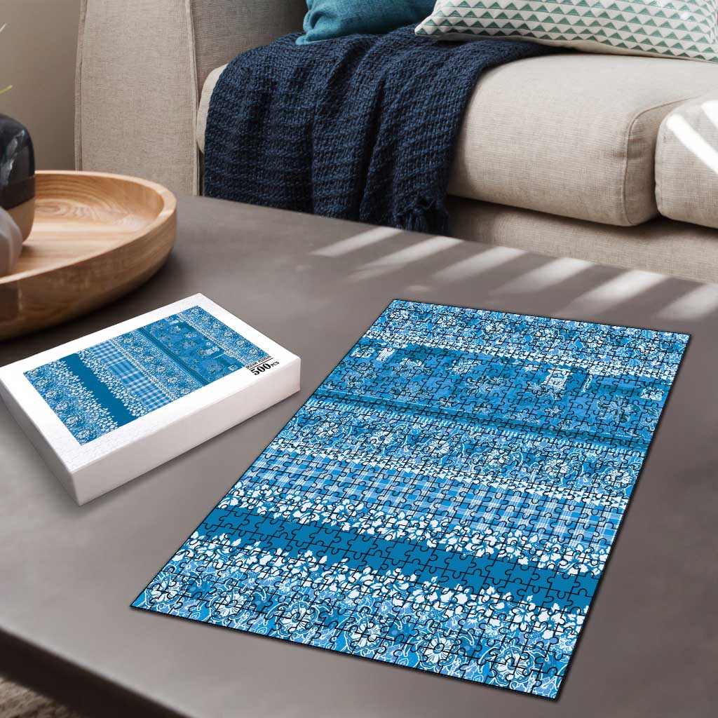 Hawaiian Hibiscus Honu Puzzle Blue Mele Kalikimaka Palaka Spirit - Polynesian Pride