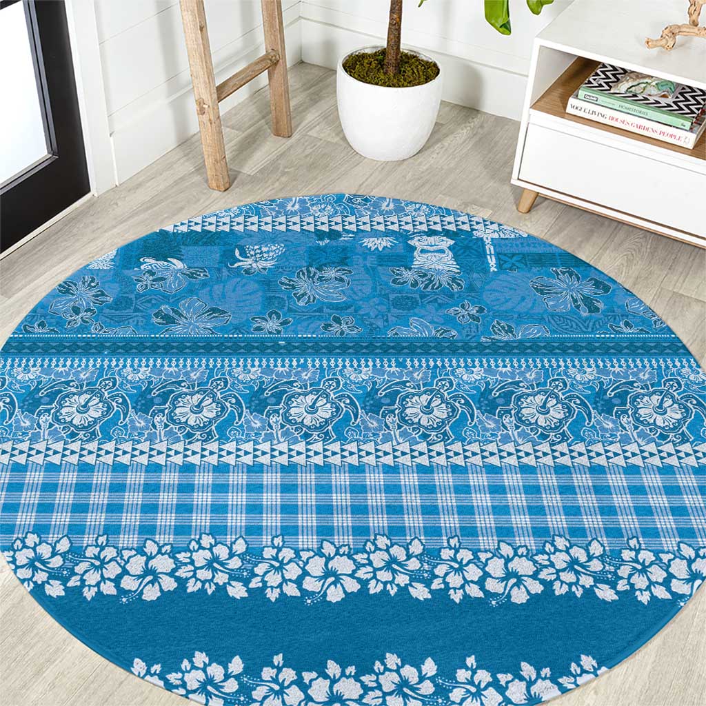 Hawaiian Hibiscus Honu Round Carpet Blue Mele Kalikimaka Palaka Spirit LT9 Blue - Polynesian Pride