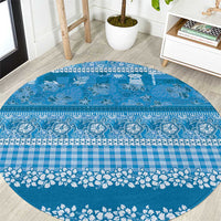 Hawaiian Hibiscus Honu Round Carpet Blue Mele Kalikimaka Palaka Spirit LT9 Blue - Polynesian Pride