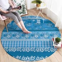 Hawaiian Hibiscus Honu Round Carpet Blue Mele Kalikimaka Palaka Spirit LT9 - Polynesian Pride