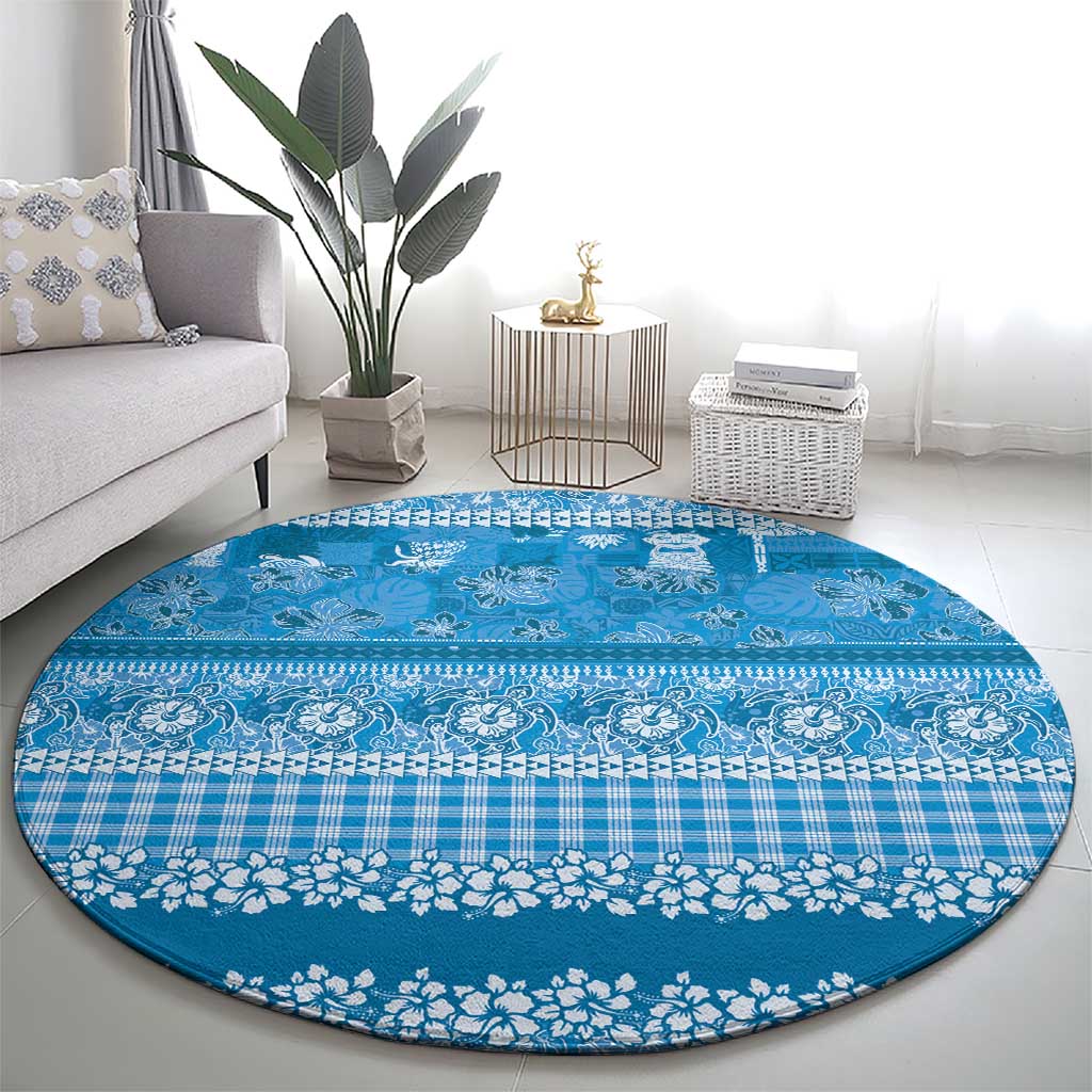 Hawaiian Hibiscus Honu Round Carpet Blue Mele Kalikimaka Palaka Spirit LT9 - Polynesian Pride