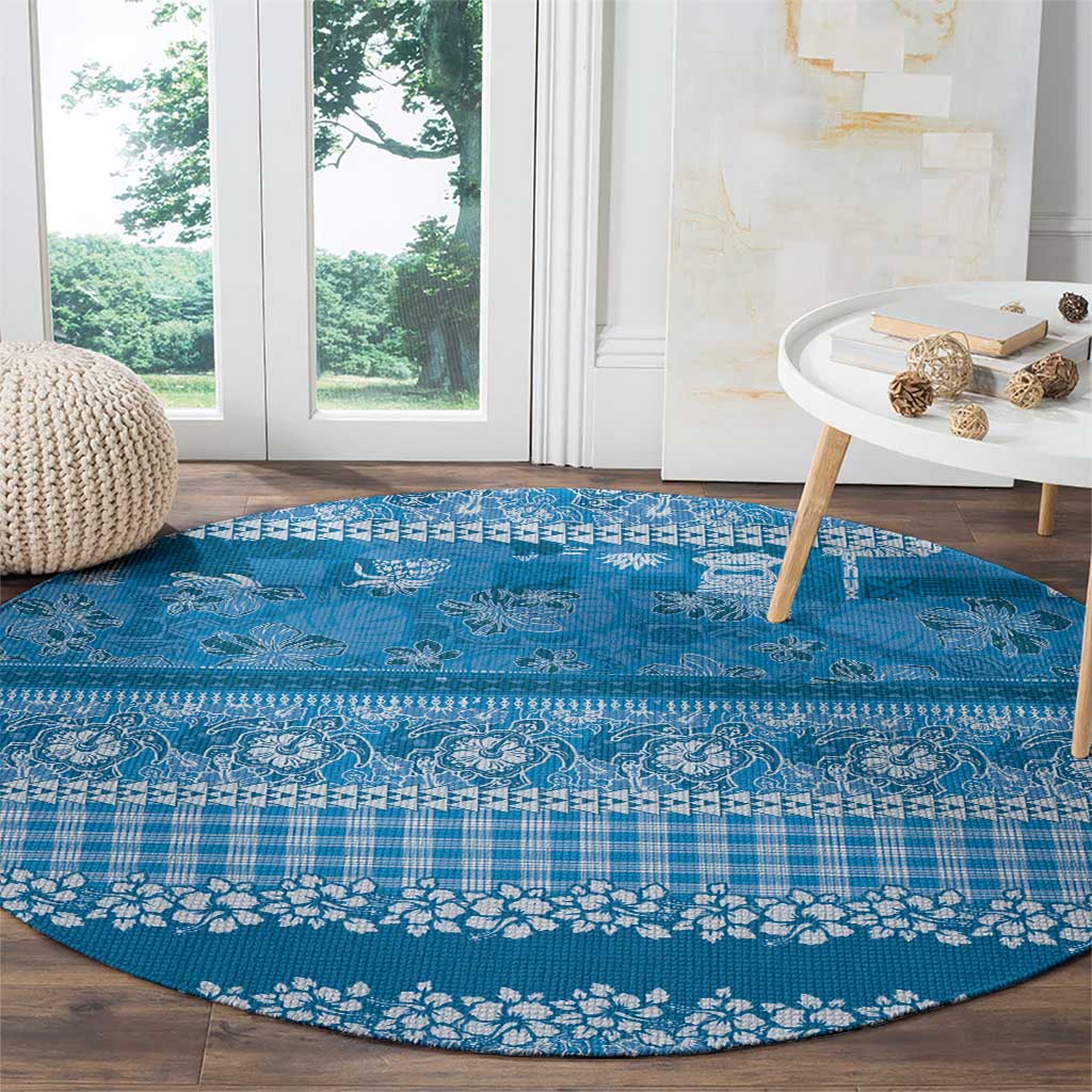 Hawaiian Hibiscus Honu Round Carpet Blue Mele Kalikimaka Palaka Spirit LT9 - Polynesian Pride