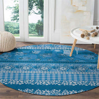 Hawaiian Hibiscus Honu Round Carpet Blue Mele Kalikimaka Palaka Spirit LT9 - Polynesian Pride