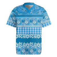 Hawaiian Hibiscus Honu Rugby Jersey Blue Mele Kalikimaka Palaka Spirit LT9 Blue - Polynesian Pride