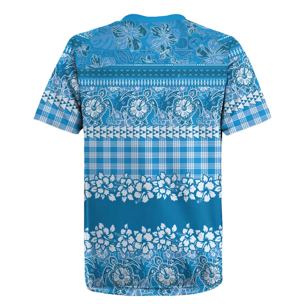 Hawaiian Hibiscus Honu Rugby Jersey Blue Mele Kalikimaka Palaka Spirit LT9 - Polynesian Pride