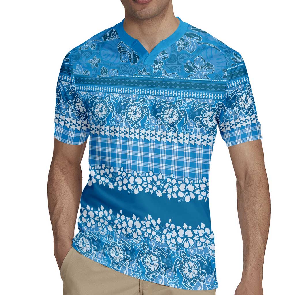 Hawaiian Hibiscus Honu Rugby Jersey Blue Mele Kalikimaka Palaka Spirit LT9 - Polynesian Pride