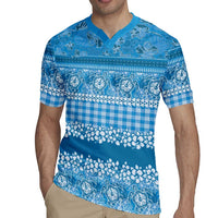 Hawaiian Hibiscus Honu Rugby Jersey Blue Mele Kalikimaka Palaka Spirit LT9 - Polynesian Pride