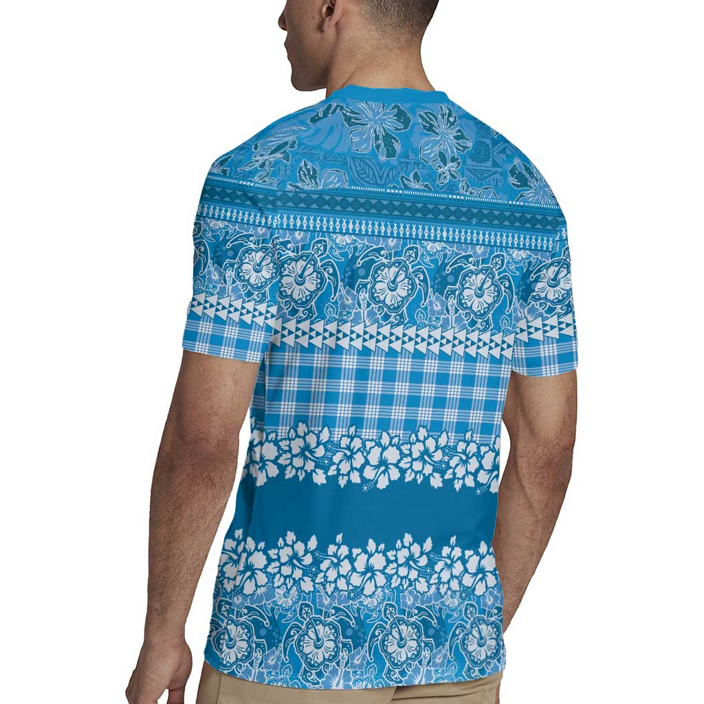 Hawaiian Hibiscus Honu Rugby Jersey Blue Mele Kalikimaka Palaka Spirit LT9 - Polynesian Pride