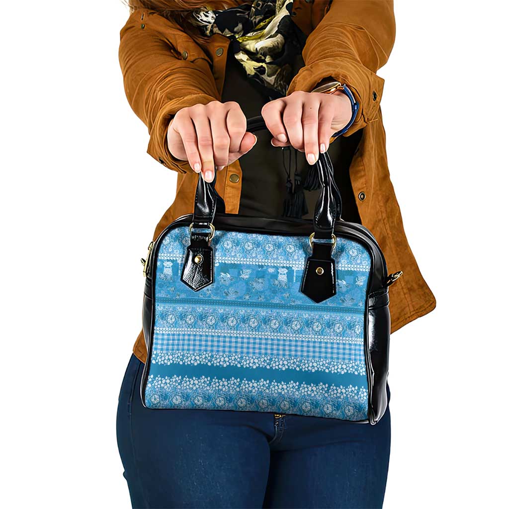 Hawaiian Hibiscus Honu Shoulder Handbag Blue Mele Kalikimaka Palaka Spirit - Polynesian Pride
