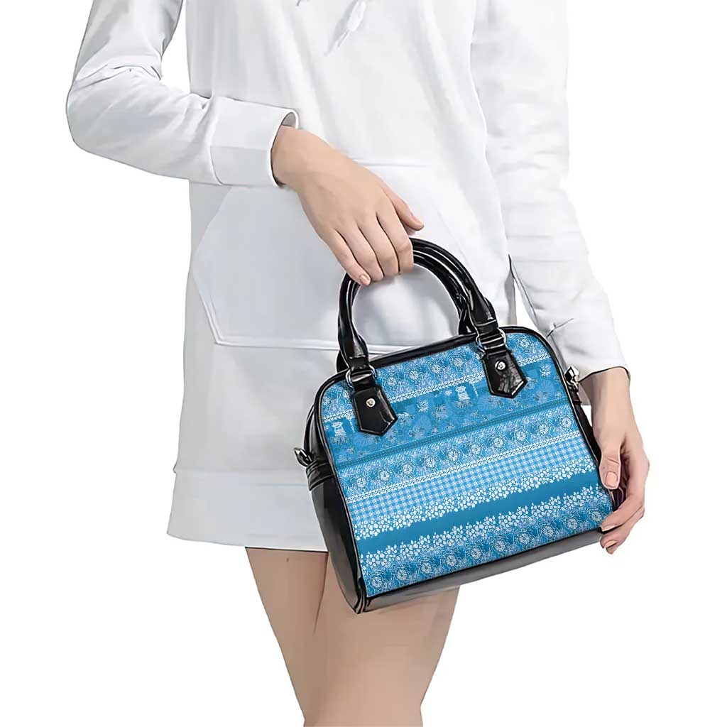 Hawaiian Hibiscus Honu Shoulder Handbag Blue Mele Kalikimaka Palaka Spirit - Polynesian Pride