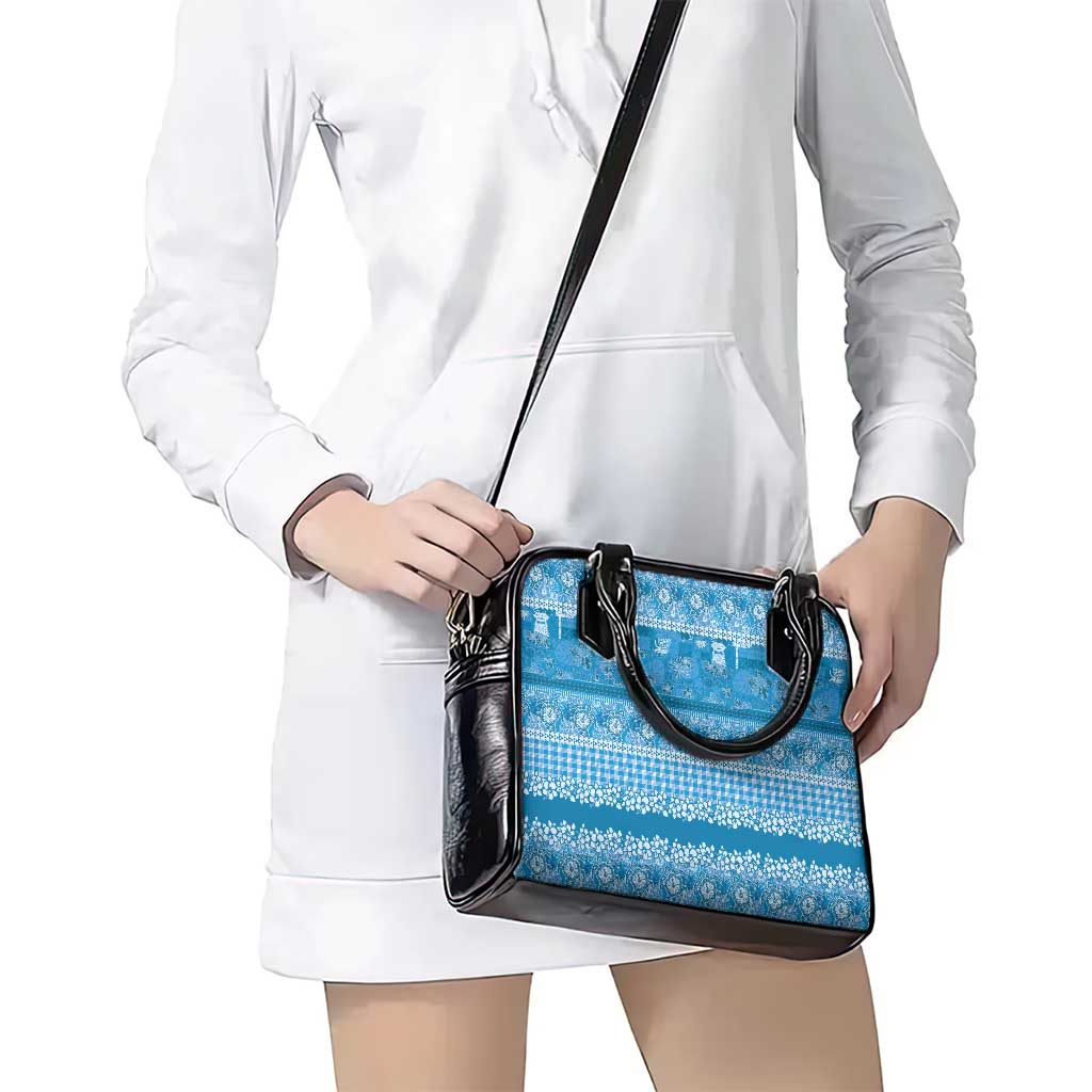 Hawaiian Hibiscus Honu Shoulder Handbag Blue Mele Kalikimaka Palaka Spirit - Polynesian Pride