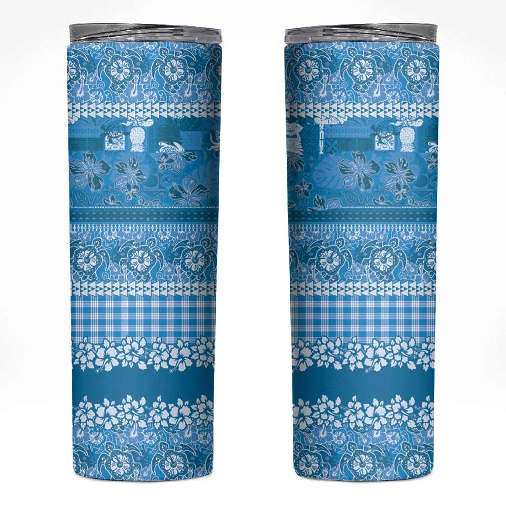 Hawaiian Hibiscus Honu Skinny Tumbler Blue Mele Kalikimaka Palaka Spirit LT9 Blue - Polynesian Pride