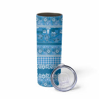 Hawaiian Hibiscus Honu Skinny Tumbler Blue Mele Kalikimaka Palaka Spirit LT9 - Polynesian Pride