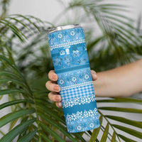 Hawaiian Hibiscus Honu Skinny Tumbler Blue Mele Kalikimaka Palaka Spirit LT9 - Polynesian Pride
