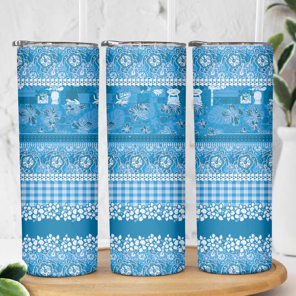 Hawaiian Hibiscus Honu Skinny Tumbler Blue Mele Kalikimaka Palaka Spirit LT9 - Polynesian Pride
