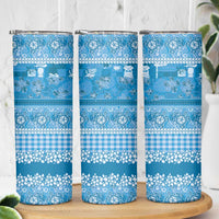 Hawaiian Hibiscus Honu Skinny Tumbler Blue Mele Kalikimaka Palaka Spirit LT9 - Polynesian Pride
