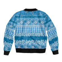 Hawaiian Hibiscus Honu Sleeve Zip Bomber Jacket Blue Mele Kalikimaka Palaka Spirit - Polynesian Pride