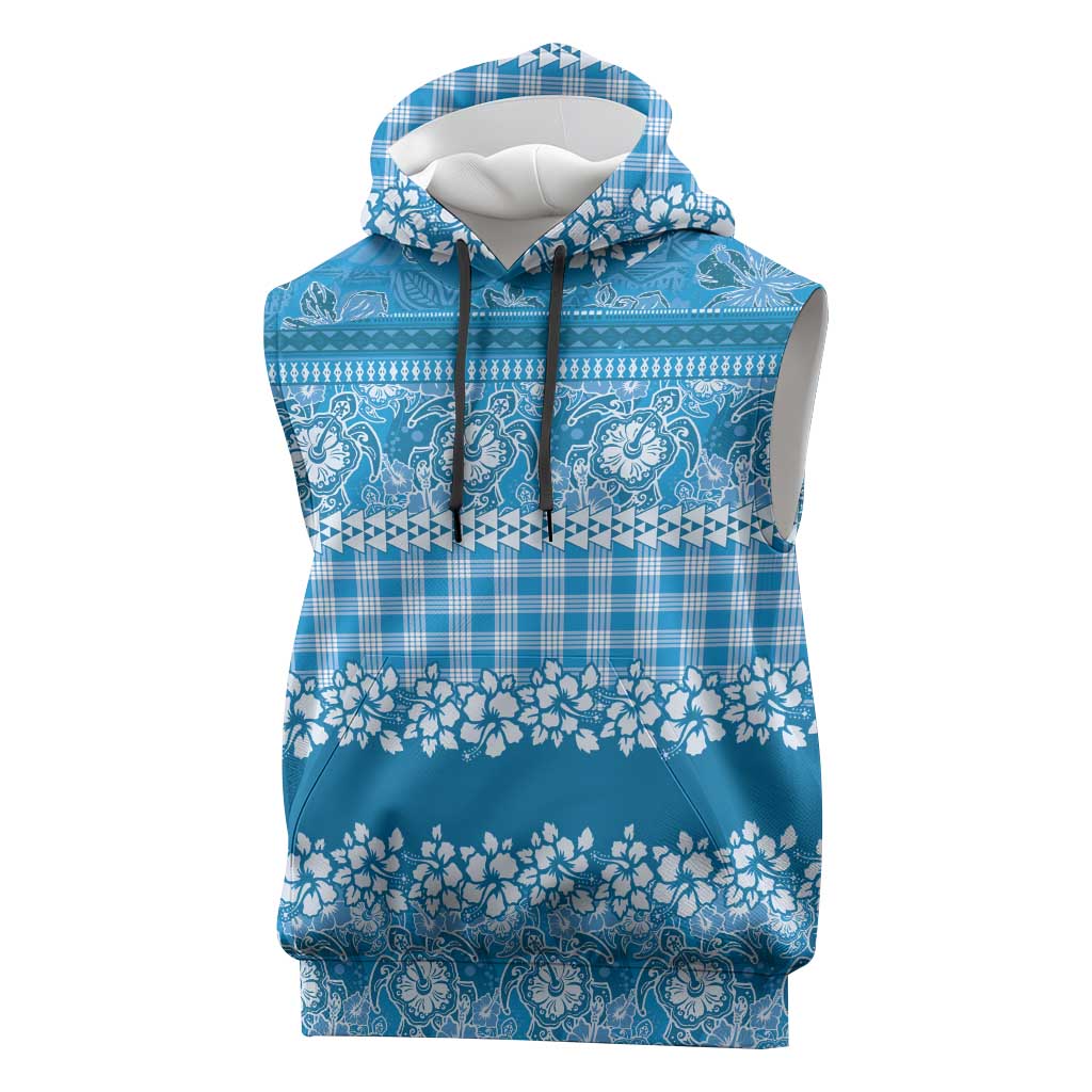 Hawaiian Hibiscus Honu Sleeveless Hoodie Blue Mele Kalikimaka Palaka Spirit LT9 Blue - Polynesian Pride