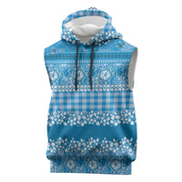 Hawaiian Hibiscus Honu Sleeveless Hoodie Blue Mele Kalikimaka Palaka Spirit LT9 Blue - Polynesian Pride