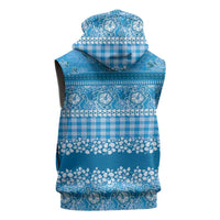 Hawaiian Hibiscus Honu Sleeveless Hoodie Blue Mele Kalikimaka Palaka Spirit LT9 - Polynesian Pride