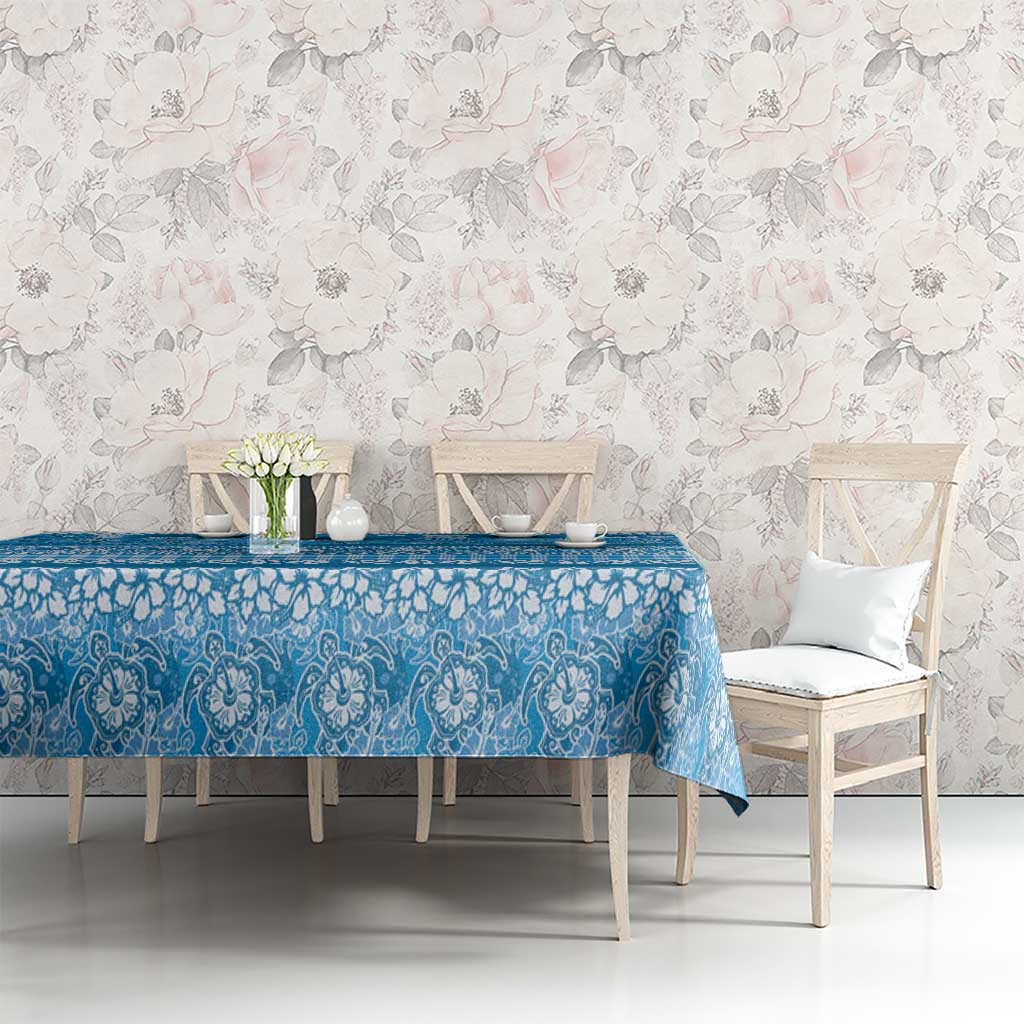 Hawaiian Hibiscus Honu Tablecloth Blue Mele Kalikimaka Palaka Spirit - Polynesian Pride
