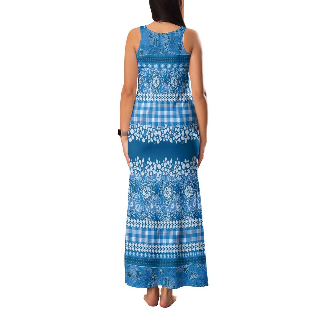 Hawaiian Hibiscus Honu Tank Maxi Dress Blue Mele Kalikimaka Palaka Spirit LT9 - Polynesian Pride