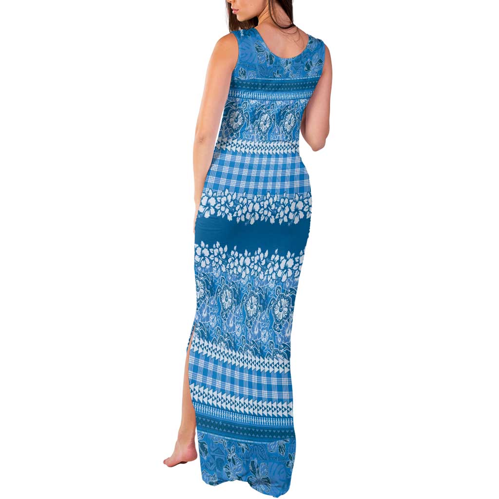 Hawaiian Hibiscus Honu Tank Maxi Dress Blue Mele Kalikimaka Palaka Spirit LT9 - Polynesian Pride