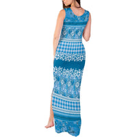 Hawaiian Hibiscus Honu Tank Maxi Dress Blue Mele Kalikimaka Palaka Spirit LT9 - Polynesian Pride