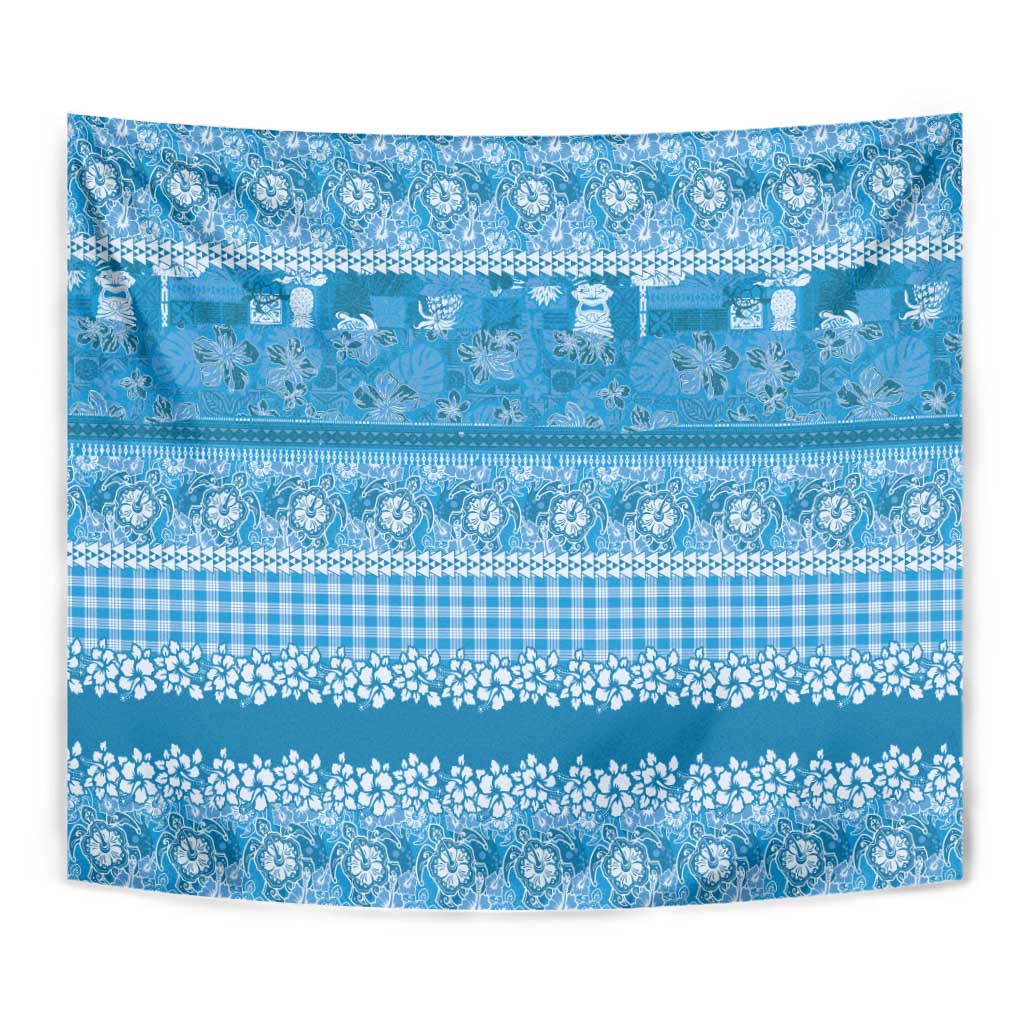 Hawaiian Hibiscus Honu Tapestry Blue Mele Kalikimaka Palaka Spirit - Polynesian Pride