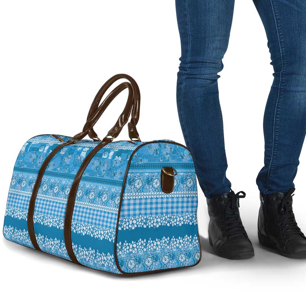 Hawaiian Hibiscus Honu Travel Bag Blue Mele Kalikimaka Palaka Spirit - Polynesian Pride