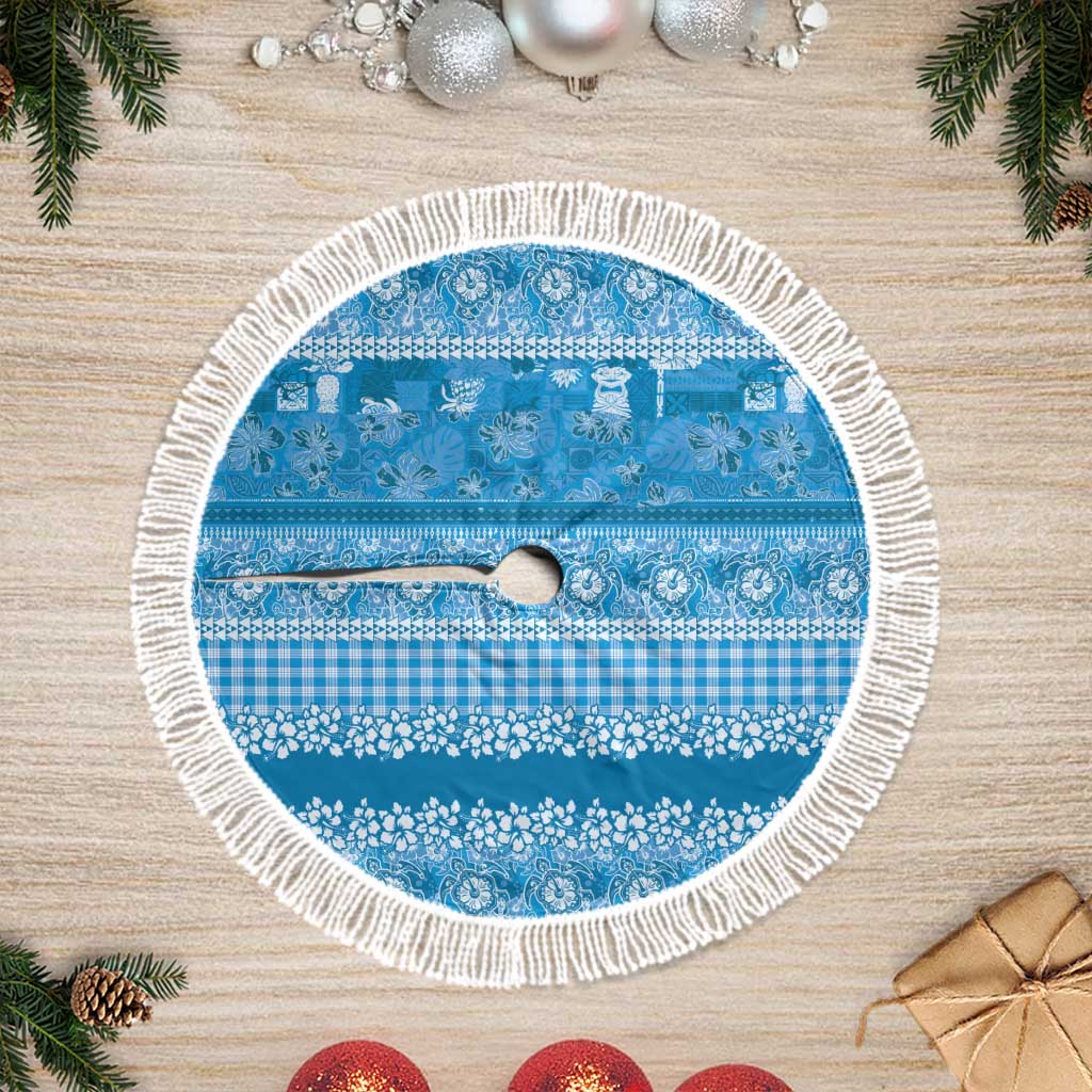 Hawaiian Hibiscus Honu Tree Skirt Blue Mele Kalikimaka Palaka Spirit - Polynesian Pride