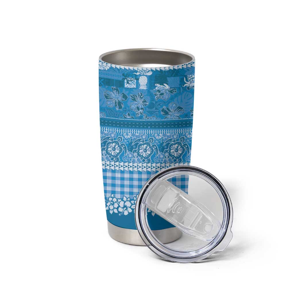 Hawaiian Hibiscus Honu Tumbler Cup Blue Mele Kalikimaka Palaka Spirit - Polynesian Pride