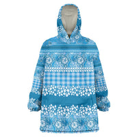 Hawaiian Hibiscus Honu Wearable Blanket Hoodie Blue Mele Kalikimaka Palaka Spirit LT9 One Size Blue - Polynesian Pride