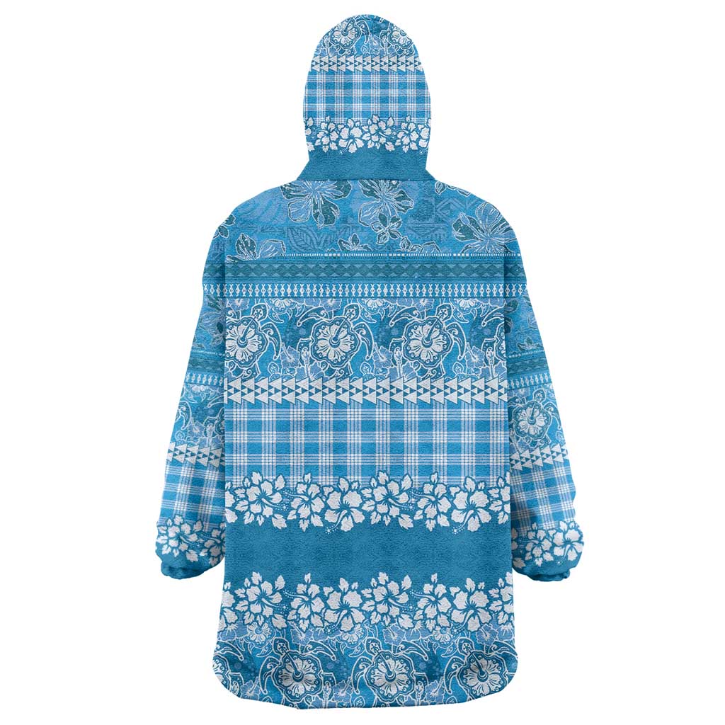 Hawaiian Hibiscus Honu Wearable Blanket Hoodie Blue Mele Kalikimaka Palaka Spirit LT9 - Polynesian Pride
