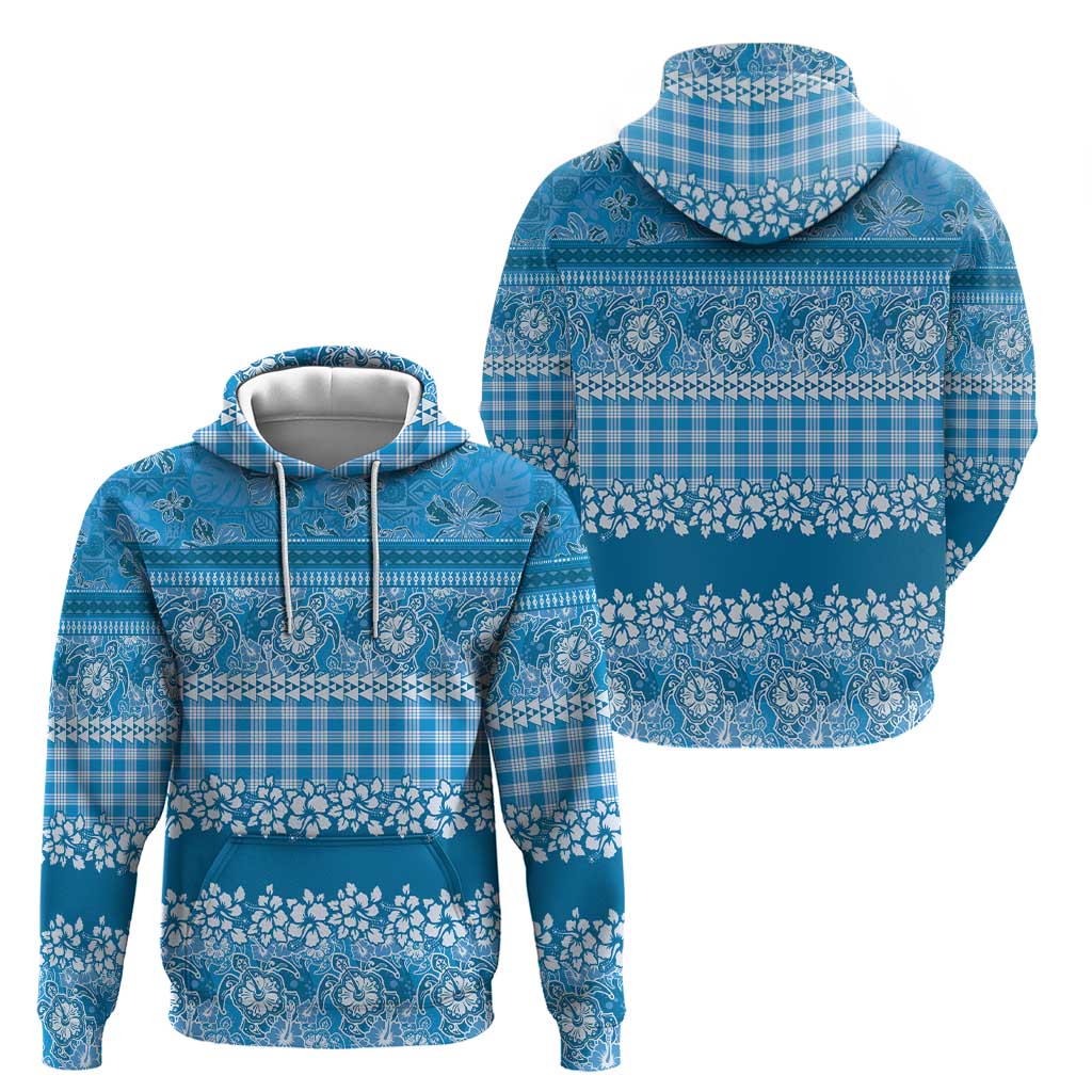 Hawaiian Hibiscus Honu Zip Hoodie Blue Mele Kalikimaka Palaka Spirit - Polynesian Pride