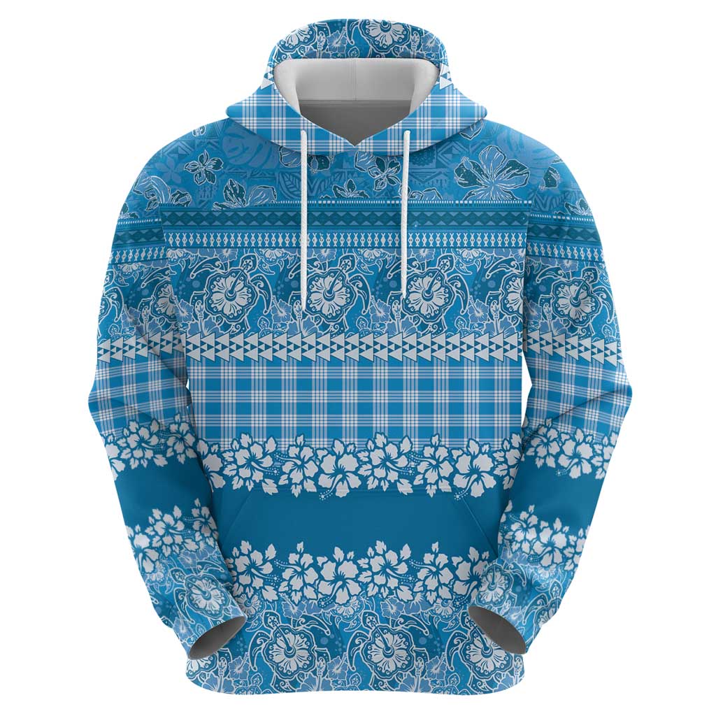 Hawaiian Hibiscus Honu Zip Hoodie Blue Mele Kalikimaka Palaka Spirit - Polynesian Pride