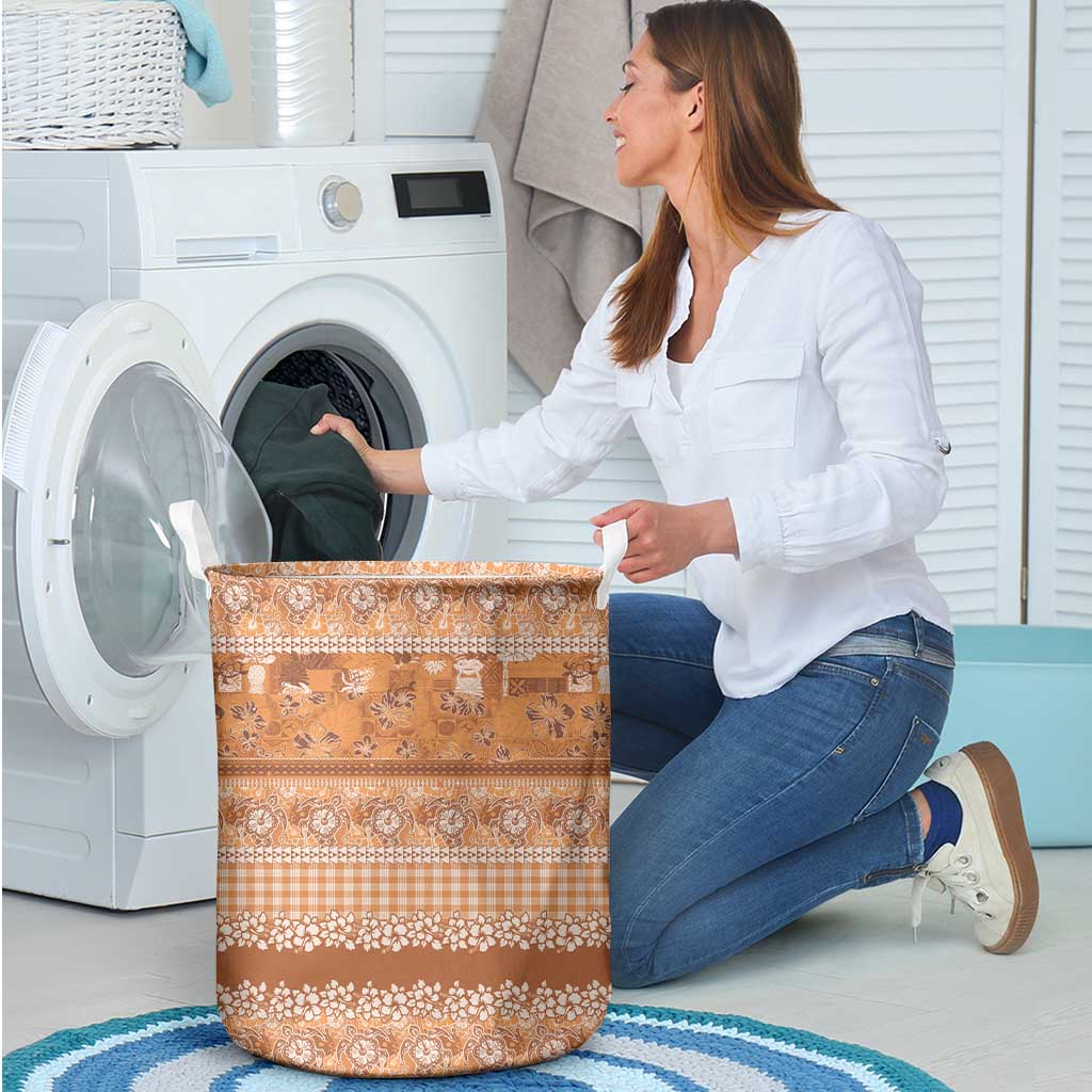 Hawaiian Hibiscus Honu Laundry Basket Gold Mele Kalikimaka Palaka Spirit LT9 - Polynesian Pride