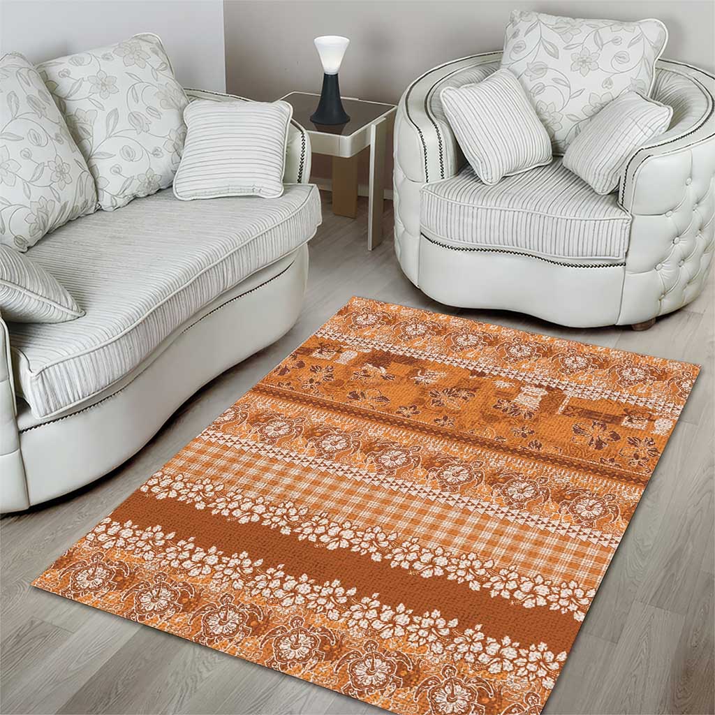 Hawaiian Hibiscus Honu Area Rug Gold Mele Kalikimaka Palaka Spirit - Polynesian Pride