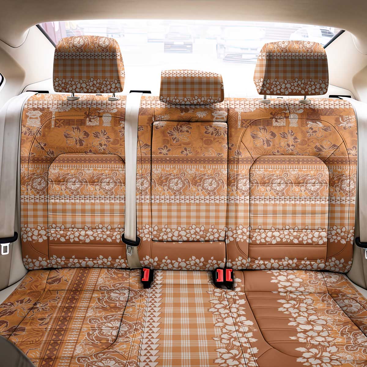 Hawaiian Hibiscus Honu Back Car Seat Cover Gold Mele Kalikimaka Palaka Spirit LT9 - Polynesian Pride